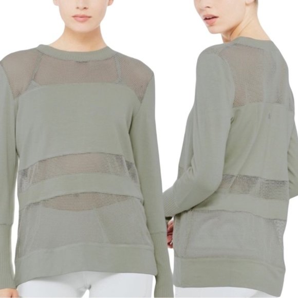 Alo Yoga Plank Long Sleeve Tee Medium Green Net Blocked - Picture 1 of 8